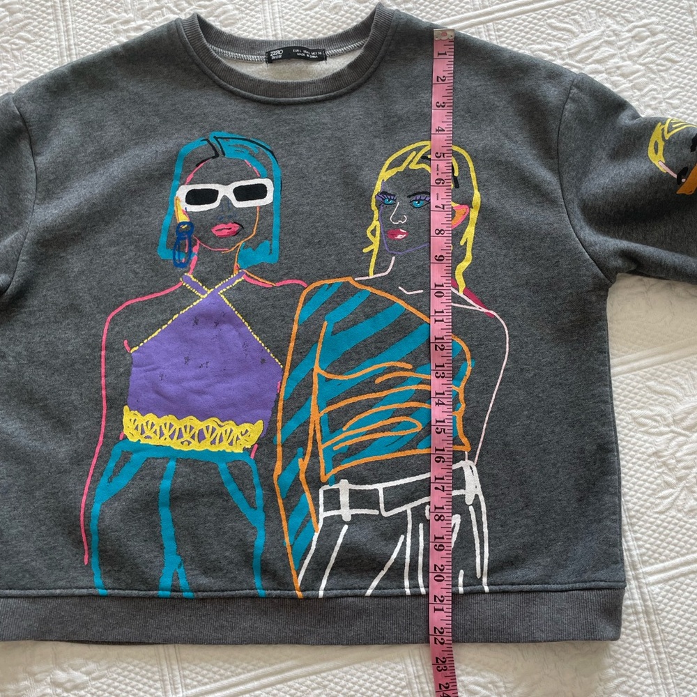 Zara Zero in On Graphic Girls Crewneck Sweatshirt Neon/Gray 80sVibe - Picture 12 of 14